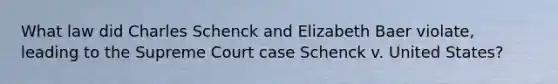 What law did Charles Schenck and Elizabeth Baer violate, leading to the Supreme Court case Schenck v. United States?