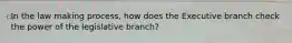 In the law making process, how does the Executive branch check the power of the legislative branch?