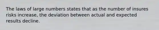 The laws of large numbers states that as the number of insures risks increase, the deviation between actual and expected results decline.