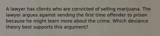 A lawyer has clients who are convicted of selling marijuana. The lawyer argues against sending the first time offender to prison because he might learn more about the crime. Which deviance theory best supports this argument?