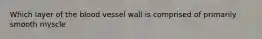 Which layer of the blood vessel wall is comprised of primarily smooth myscle