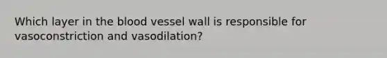 Which layer in the blood vessel wall is responsible for vasoconstriction and vasodilation?