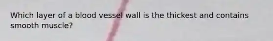 Which layer of a blood vessel wall is the thickest and contains smooth muscle?