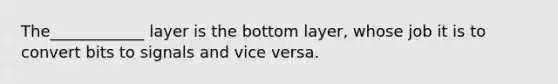 The____________ layer is the bottom layer, whose job it is to convert bits to signals and vice versa.