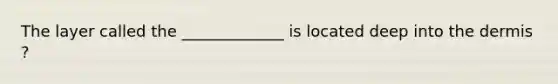 The layer called the _____________ is located deep into <a href='https://www.questionai.com/knowledge/kEsXbG6AwS-the-dermis' class='anchor-knowledge'>the dermis</a> ?