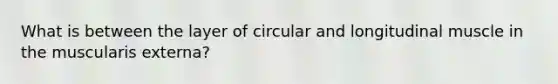 What is between the layer of circular and longitudinal muscle in the muscularis externa?