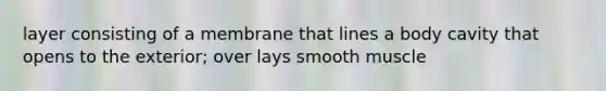 layer consisting of a membrane that lines a body cavity that opens to the exterior; over lays smooth muscle