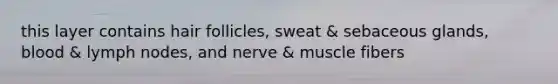 this layer contains hair follicles, sweat & sebaceous glands, blood & lymph nodes, and nerve & muscle fibers