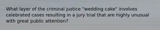 What layer of the criminal justice "wedding cake" involves celebrated cases resulting in a jury trial that are highly unusual with great public attention?