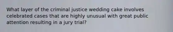 What layer of the criminal justice wedding cake involves celebrated cases that are highly unusual with great public attention resulting in a jury trial?