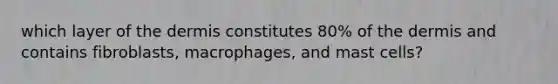 which layer of the dermis constitutes 80% of the dermis and contains fibroblasts, macrophages, and mast cells?