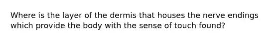 Where is the layer of the dermis that houses the nerve endings which provide the body with the sense of touch found?