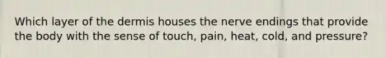 Which layer of the dermis houses the nerve endings that provide the body with the sense of touch, pain, heat, cold, and pressure?