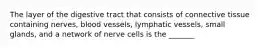 The layer of the digestive tract that consists of connective tissue containing nerves, blood vessels, lymphatic vessels, small glands, and a network of nerve cells is the _______