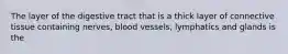 The layer of the digestive tract that is a thick layer of connective tissue containing nerves, blood vessels, lymphatics and glands is the