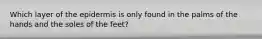 Which layer of the epidermis is only found in the palms of the hands and the soles of the feet?