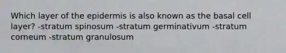 Which layer of the epidermis is also known as the basal cell layer? -stratum spinosum​ -stratum germinativum -stratum corneum -stratum granulosum