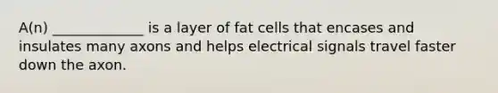 A(n) _____________ is a layer of fat cells that encases and insulates many axons and helps electrical signals travel faster down the axon.