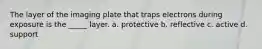 The layer of the imaging plate that traps electrons during exposure is the _____ layer. a. protective b. reflective c. active d. support
