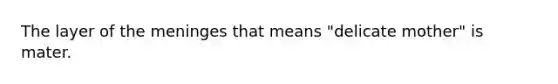 The layer of the meninges that means "delicate mother" is mater.