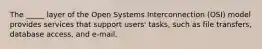 The _____ layer of the Open Systems Interconnection (OSI) model provides services that support users' tasks, such as file transfers, database access, and e-mail.