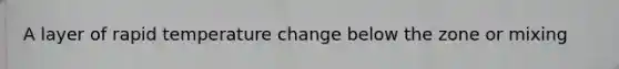 A layer of rapid temperature change below the zone or mixing