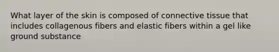 What layer of the skin is composed of connective tissue that includes collagenous fibers and elastic fibers within a gel like ground substance