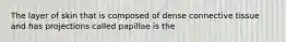 The layer of skin that is composed of dense connective tissue and has projections called papillae is the