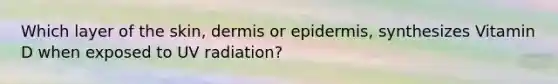 Which layer of the skin, dermis or epidermis, synthesizes Vitamin D when exposed to UV radiation?