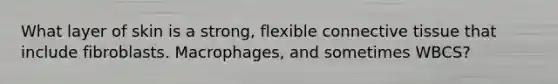 What layer of skin is a strong, flexible connective tissue that include fibroblasts. Macrophages, and sometimes WBCS?