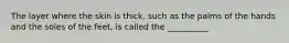 The layer where the skin is thick, such as the palms of the hands and the soles of the feet, is called the __________