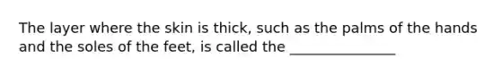 The layer where the skin is thick, such as the palms of the hands and the soles of the feet, is called the _______________