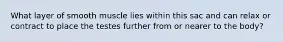 What layer of smooth muscle lies within this sac and can relax or contract to place the testes further from or nearer to the body?