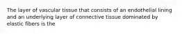 The layer of vascular tissue that consists of an endothelial lining and an underlying layer of connective tissue dominated by elastic fibers is the
