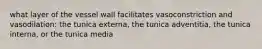 what layer of the vessel wall facilitates vasoconstriction and vasodilation: the tunica externa, the tunica adventitia, the tunica interna, or the tunica media