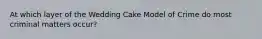 At which layer of the Wedding Cake Model of Crime do most criminal matters occur?