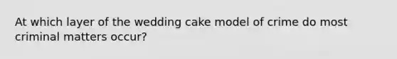 At which layer of the wedding cake model of crime do most criminal matters occur?