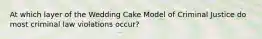 At which layer of the Wedding Cake Model of Criminal Justice do most criminal law violations occur?