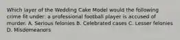 Which layer of the Wedding Cake Model would the following crime fit under: a professional football player is accused of murder. A. Serious felonies B. Celebrated cases C. Lesser felonies D. Misdemeanors