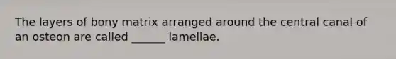 The layers of bony matrix arranged around the central canal of an osteon are called ______ lamellae.