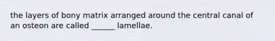 the layers of bony matrix arranged around the central canal of an osteon are called ______ lamellae.