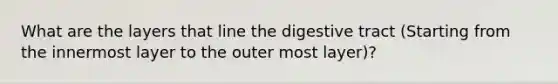 What are the layers that line the digestive tract (Starting from the innermost layer to the outer most layer)?