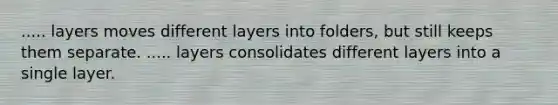 ..... layers moves different layers into folders, but still keeps them separate. ..... layers consolidates different layers into a single layer.