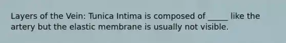 Layers of the Vein: Tunica Intima is composed of _____ like the artery but the elastic membrane is usually not visible.