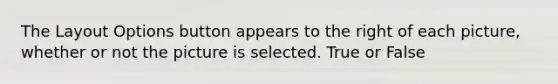 The Layout Options button appears to the right of each picture, whether or not the picture is selected. True or False