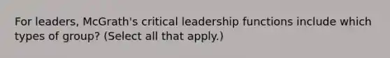 For leaders, McGrath's critical leadership functions include which types of group? (Select all that apply.)