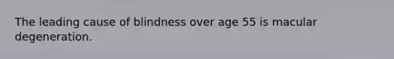 The leading cause of blindness over age 55 is macular degeneration.