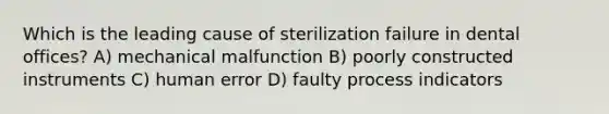 Which is the leading cause of sterilization failure in dental offices? A) mechanical malfunction B) poorly constructed instruments C) human error D) faulty process indicators