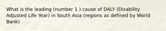 What is the leading (number 1 ) cause of DALY (Disability Adjusted Life Year) in South Asia (regions as defined by World Bank)