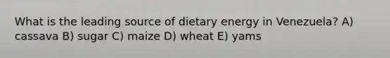 What is the leading source of dietary energy in Venezuela? A) cassava B) sugar C) maize D) wheat E) yams